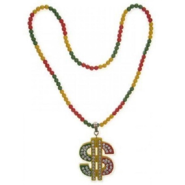 Kralenketting rood/geel/groen dollar+strass