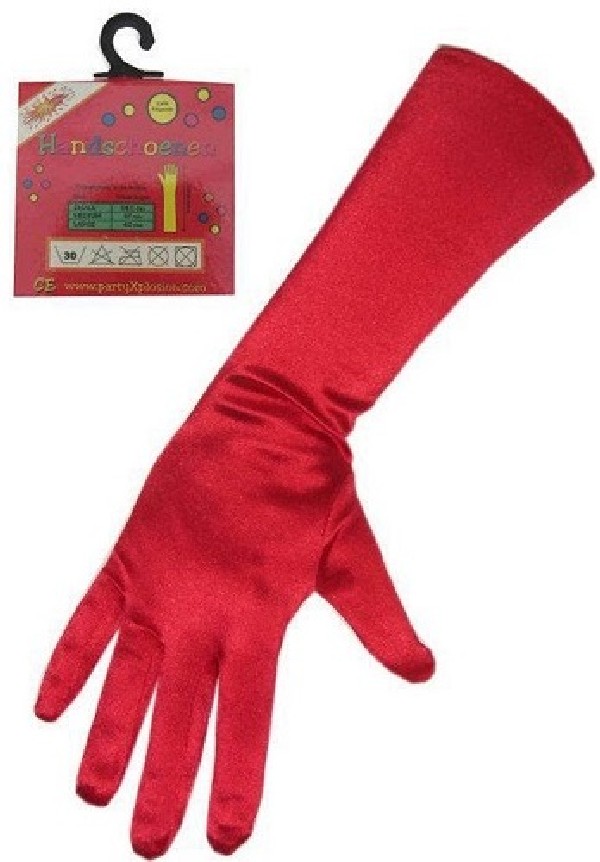 Handschoen satijn rood stretch 40 cm