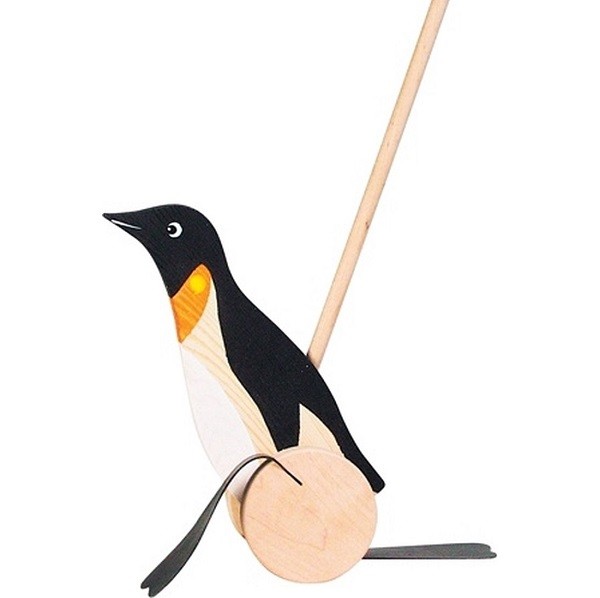 Houten Duwfiguur Pinguin