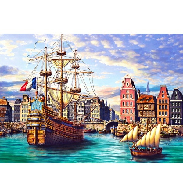 Jigsaw Puzzel Hout Old Ships in Harbour 505 stukjes