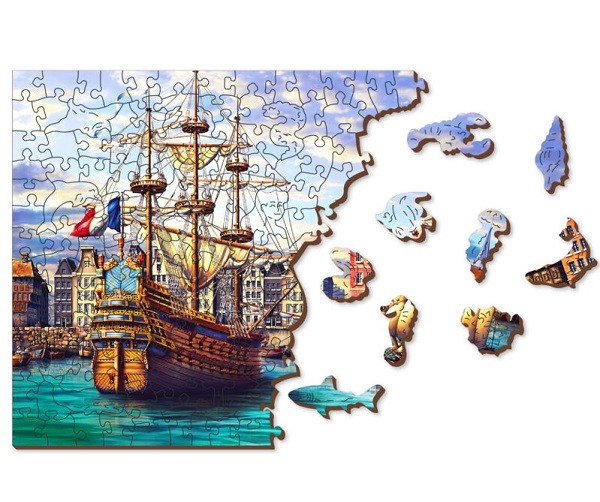 Jigsaw Puzzel Hout Old Ships in Harbour 505 stukjes