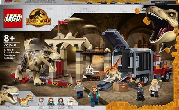 Lego Jurassic World T. rex & Atrociraptor dinosaurus ontsnapping