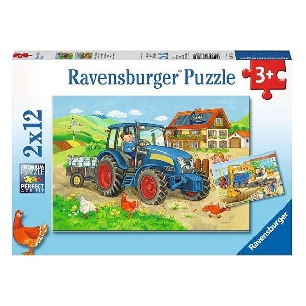  Puzzels 2 x 12 stukjes Op de Bouwplaats en de Boerderij