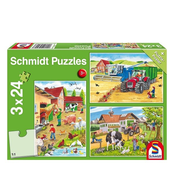  Puzzels 3 x 24 stukjes Op de Boerderij