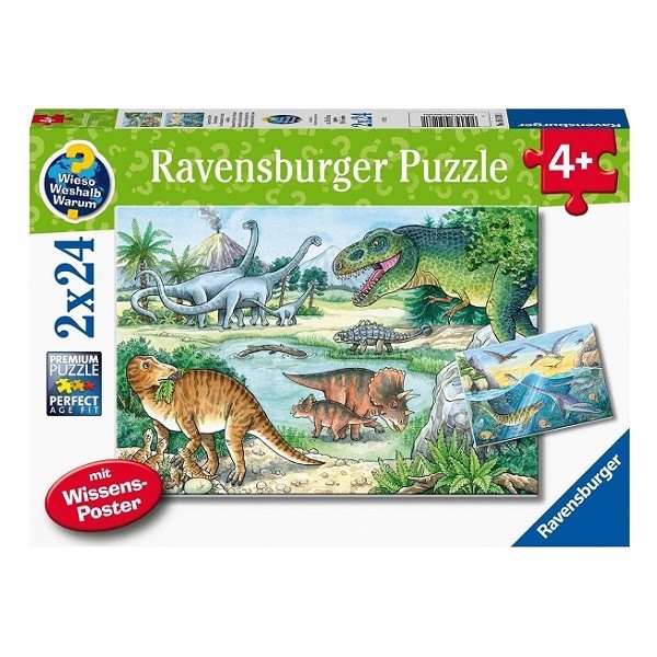  Puzzels 2 x 24 stukjes Dinosaurussen en hun Leefruimte