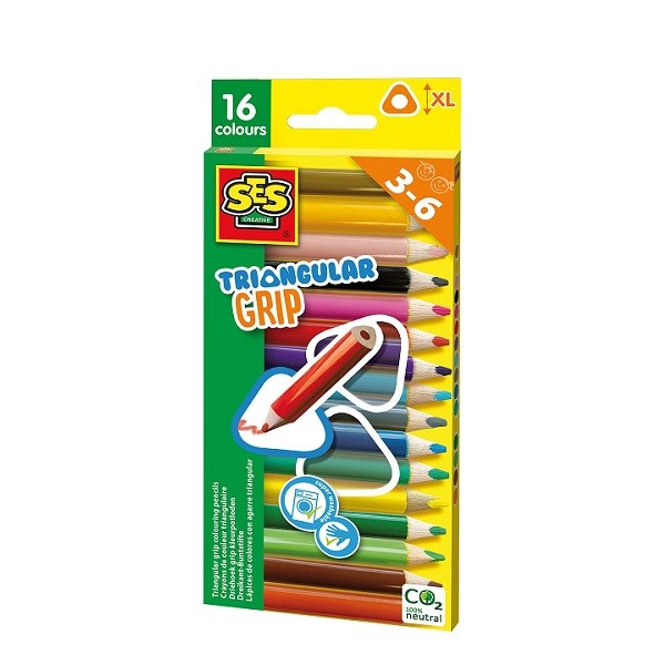 Kleurpotloden SES Triangular Grip XL 16 -Delig