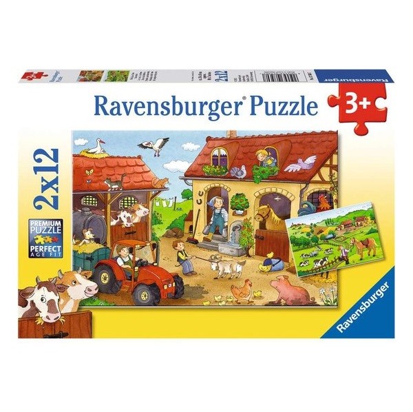  Puzzels 2 x 12 stukjes Drukte op de Boerderij