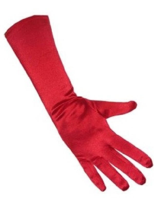 Handschoen satijn rood stretch 40 cm
