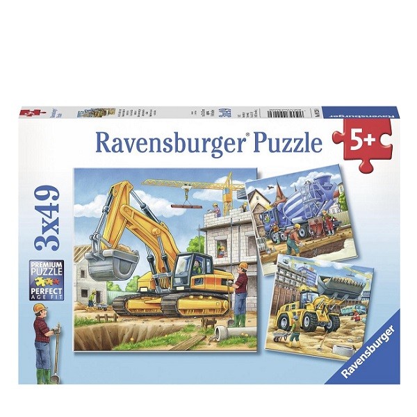 Puzzels 3 x 49 stukjes Bouwvoertuigen 