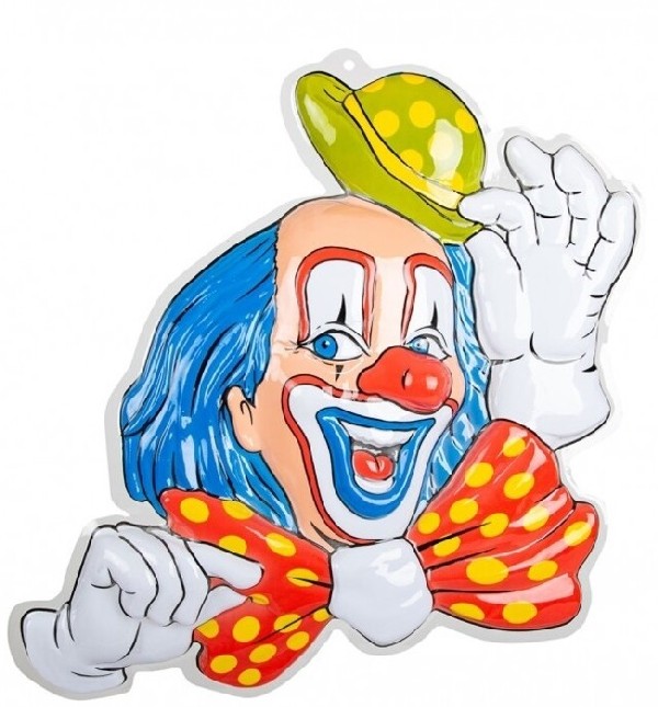Wanddeco Clown met Blauw Haar 50 X 50 cm