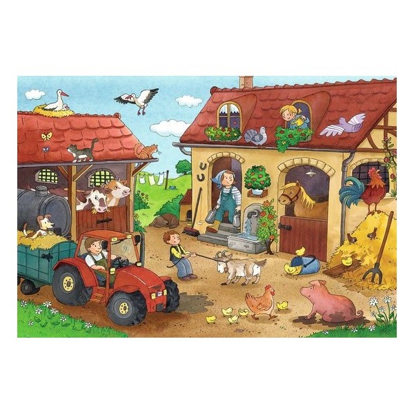  Puzzels 2 x 12 stukjes Drukte op de Boerderij