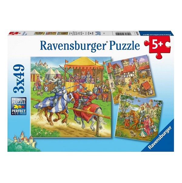 Puzzels 3 x 49 stukjes Riddertoernooi in de Middeleeuwen